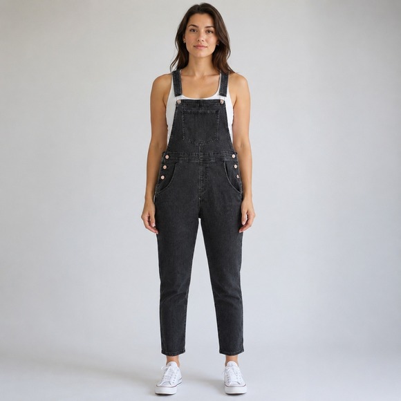 Unbranded Denim - Unbranded Women's M Black Stretch Denim Bib Overalls Tapered Leg